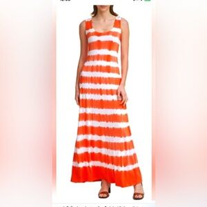 Calvin Klein Orange White Maxi Dress large sleeveless Resort Coastal Summer